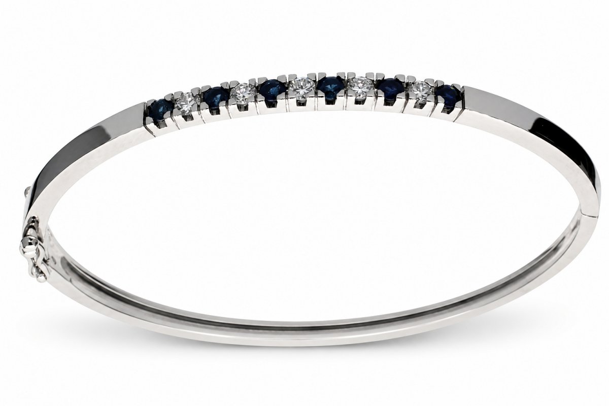 Witgouden Bangle Armband Diamant Saffier